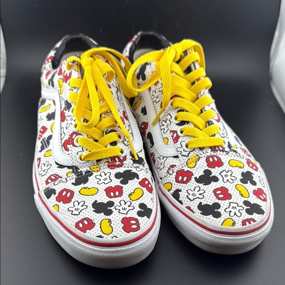 UNISEX Vans Disney Mickey Mouse Cartoon Print Sneakers with Yellow Laces